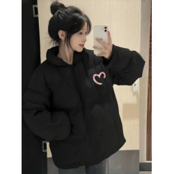 加厚黑色羽絨棉服女大童2024秋冬初中生麵包服寬松保暖外套棉衣服