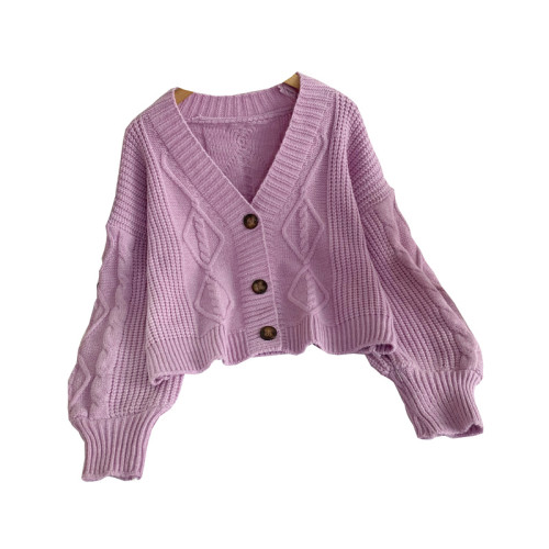 甜美V領麻花紋理單排釦針織衫2023秋冬新款百搭寬松長袖毛衣外套 甜美V領麻花紋理單排釦針織衫2023秋冬新款百搭寬松長袖毛衣外套