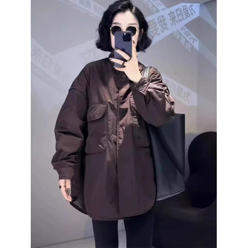 歐貨2025秋冬新款洋氣加棉加厚中長款襯衫棉服外套百搭大口袋上衣