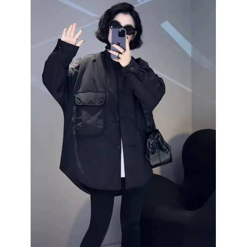 歐貨2025秋冬新款洋氣加棉加厚中長款襯衫棉服外套百搭大口袋上衣