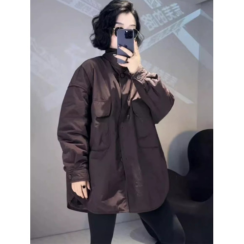 歐貨2025秋冬新款洋氣加棉加厚中長款襯衫棉服外套百搭大口袋上衣