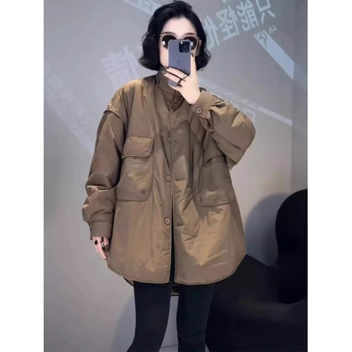 歐貨2025秋冬新款洋氣加棉加厚中長款襯衫棉服外套百搭大口袋上衣
