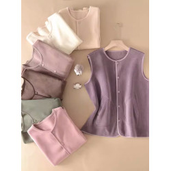 秋冬季雙面奧粒絨馬夾女單排釦大碼馬甲保暖內搭加絨加厚坎肩外套