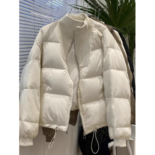 2025年秋冬新款針織領韓版短版羽絨服女休閒保暖加厚棉衣短外套潮