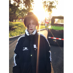 美式三條杠棉服女大童冬季初中高中學生寬松加厚oversize棉衣外套