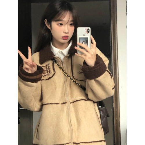 美拉德穿搭拼接設計感棉服女冬季加厚高級感復古羊羔毛棉衣外套潮 美拉德穿搭拼接設計感棉服女冬季加厚高級感復古羊羔毛棉衣外套潮