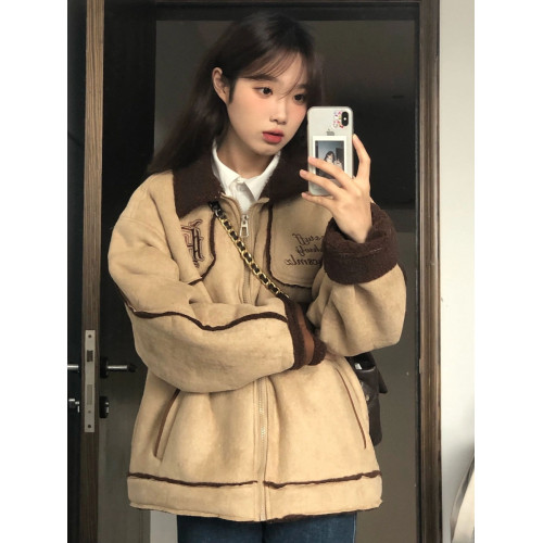 美拉德穿搭拼接設計感棉服女冬季加厚高級感復古羊羔毛棉衣外套潮 美拉德穿搭拼接設計感棉服女冬季加厚高級感復古羊羔毛棉衣外套潮