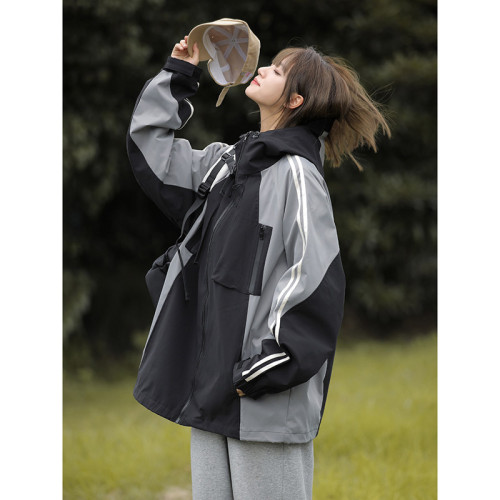 minette男女防水沖鋒衣學生拼色寬松休閒夾克外套連帽保暖登山服 minette男女防水沖鋒衣學生拼色寬松休閒夾克外套連帽保暖登山服