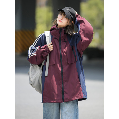 minette男女防水沖鋒衣學生拼色寬松休閒夾克外套連帽保暖登山服 minette男女防水沖鋒衣學生拼色寬松休閒夾克外套連帽保暖登山服