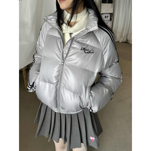 辣到中暑秋冬美式復古辣妹立領拉鍊銀色棉服保暖寬松麵包服外套潮 辣到中暑秋冬美式復古辣妹立領拉鍊銀色棉服保暖寬松麵包服外套潮