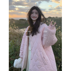 冬季薄款棉服女2025新款羽絨棉衣短款韓系菱格洋氣小棉襖夾棉外套