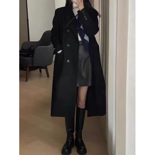 2025新款深冬獨特超好看黑色呢子大衣女入冬季毛呢外套高級感加厚