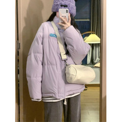 紫色羽絨棉服外套女冬季2025年新款寬松高級感麵包服加厚保暖棉衣