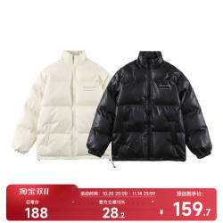 逃離地球字母PU皮立領棉服外套女潮牌2025冬情侶加厚保暖棉衣棉襖