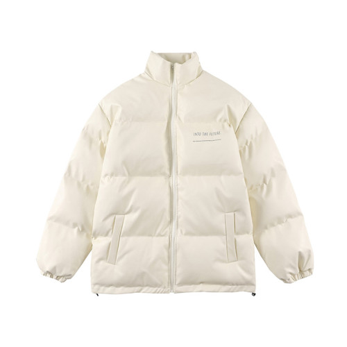 逃離地球字母PU皮立領棉服外套女潮牌2025冬情侶加厚保暖棉衣棉襖