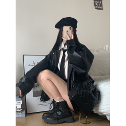 【桃喜】新款春秋美拉德短款皮衣外套男女棕色美式小個子加厚上衣