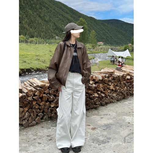 皮衣女外套2025新款秋冬季加厚復古棕色夾克機車美拉德小個子 皮衣女外套2025新款秋冬季加厚復古棕色夾克機車美拉德小個子