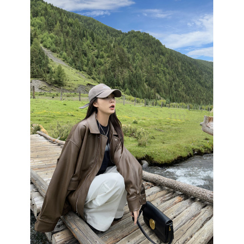 皮衣女外套2025新款秋冬季加厚復古棕色夾克機車美拉德小個子 皮衣女外套2025新款秋冬季加厚復古棕色夾克機車美拉德小個子