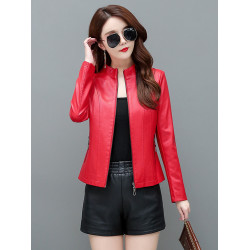 真皮皮衣女短款2025春秋新款立領大碼休閒皮夾克韓版修身小外套潮
