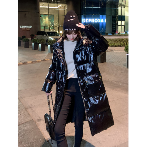 黑色亮面顯瘦羽絨棉服女中長款加厚棉衣冬季側拉鍊寬松麵包服外套 黑色亮面顯瘦羽絨棉服女中長款加厚棉衣冬季側拉鍊寬松麵包服外套