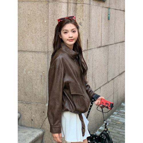 棕色皮衣外套女短款2025新款美拉德酷颯復古高級感小個子pu皮夾克 棕色皮衣外套女短款2025新款美拉德酷颯復古高級感小個子pu皮夾克
