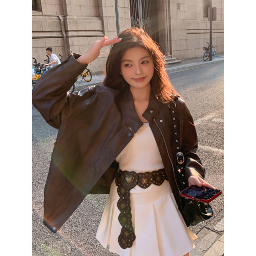 棕色皮衣外套女短款2025新款美拉德酷颯復古高級感小個子pu皮夾克 棕色皮衣外套女短款2025新款美拉德酷颯復古高級感小個子pu皮夾克