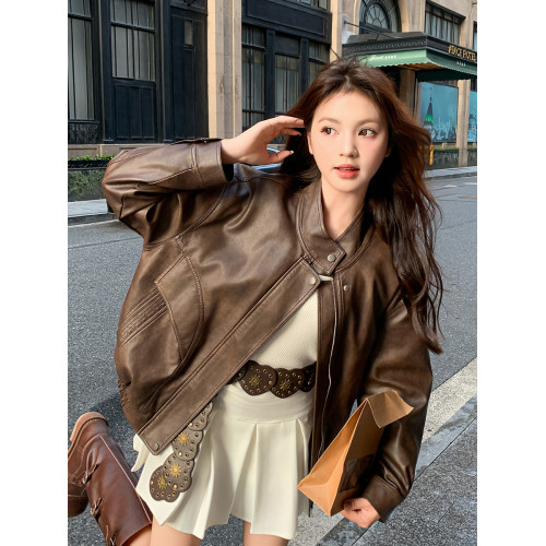 棕色皮衣外套女短款2025新款美拉德酷颯復古高級感小個子pu皮夾克 棕色皮衣外套女短款2025新款美拉德酷颯復古高級感小個子pu皮夾克