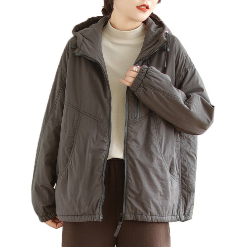 文藝休閒純色夾棉連帽棉襖女冬季時尚拉鍊加厚保暖抽繩棉服短外套 文藝休閒純色夾棉連帽棉襖女冬季時尚拉鍊加厚保暖抽繩棉服短外套