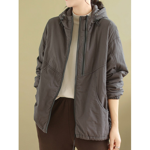 文藝休閒純色夾棉連帽棉襖女冬季時尚拉鍊加厚保暖抽繩棉服短外套 文藝休閒純色夾棉連帽棉襖女冬季時尚拉鍊加厚保暖抽繩棉服短外套