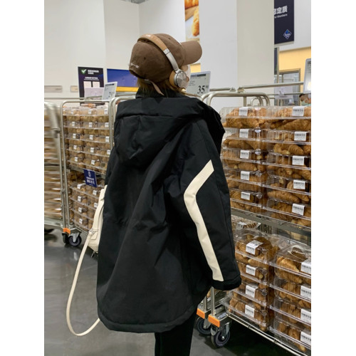 撞色沖鋒衣羽絨服女2024新款冬季韓版設計感棉服工裝百搭連帽外套 撞色沖鋒衣羽絨服女2024新款冬季韓版設計感棉服工裝百搭連帽外套