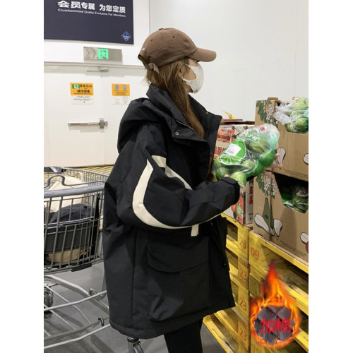 撞色沖鋒衣羽絨服女2024新款冬季韓版設計感棉服工裝百搭連帽外套 撞色沖鋒衣羽絨服女2024新款冬季韓版設計感棉服工裝百搭連帽外套