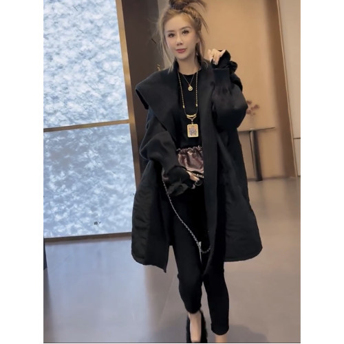 網紅冬季新款時尚外套慵懶風長袖薄棉設計感拼接針織中長款棉服女 網紅冬季新款時尚外套慵懶風長袖薄棉設計感拼接針織中長款棉服女