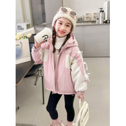 女小童沖鋒衣棉服秋冬款女寶寶加絨夾棉外套冬裝小女孩蝴蝶結棉衣