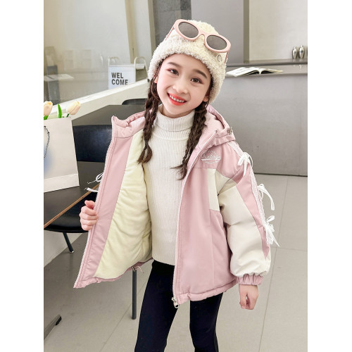 女小童沖鋒衣棉服秋冬款女寶寶加絨夾棉外套冬裝小女孩蝴蝶結棉衣 女小童沖鋒衣棉服秋冬款女寶寶加絨夾棉外套冬裝小女孩蝴蝶結棉衣