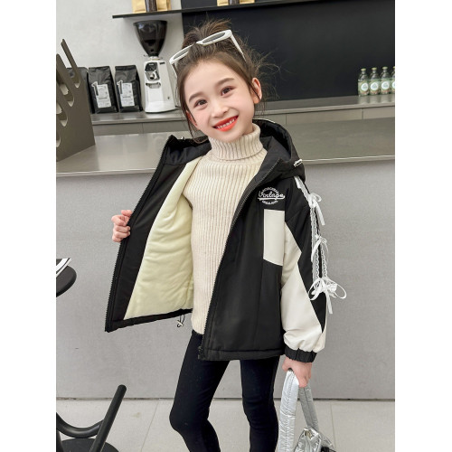 女小童沖鋒衣棉服秋冬款女寶寶加絨夾棉外套冬裝小女孩蝴蝶結棉衣 女小童沖鋒衣棉服秋冬款女寶寶加絨夾棉外套冬裝小女孩蝴蝶結棉衣