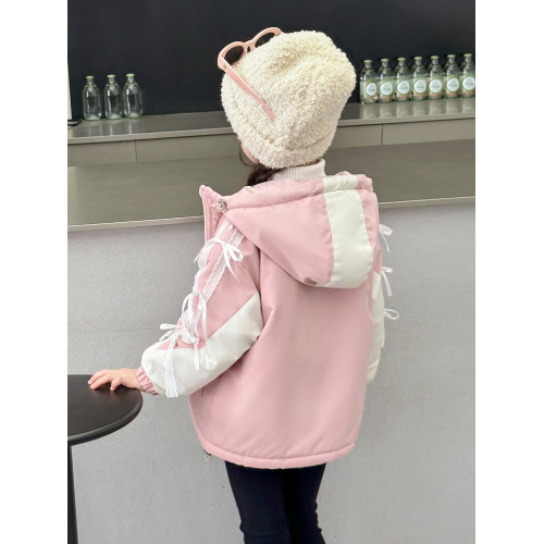 女小童沖鋒衣棉服秋冬款女寶寶加絨夾棉外套冬裝小女孩蝴蝶結棉衣 女小童沖鋒衣棉服秋冬款女寶寶加絨夾棉外套冬裝小女孩蝴蝶結棉衣