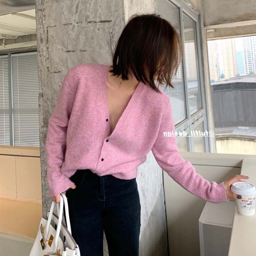 ffu同款粉色開衫毛衣2024年新款v領打底針織上衣早春溫柔風外套女 ffu同款粉色開衫毛衣2024年新款v領打底針織上衣早春溫柔風外套女