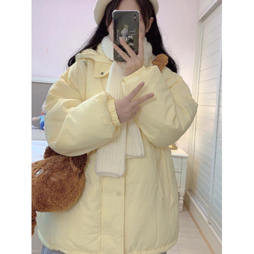 2025冬季新款奶黃色連帽拉鍊外套加厚麵包服保暖慵懶風棉衣棉服女 2025冬季新款奶黃色連帽拉鍊外套加厚麵包服保暖慵懶風棉衣棉服女