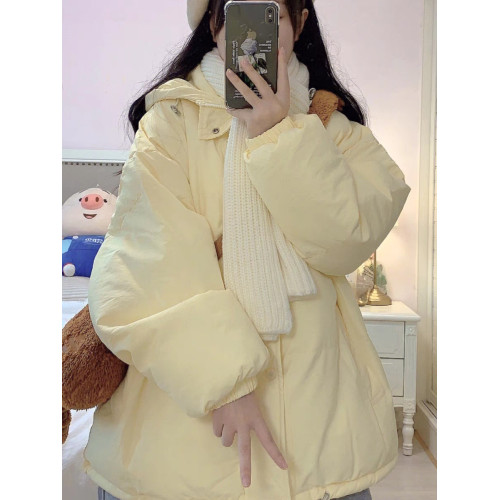 2025冬季新款奶黃色連帽拉鍊外套加厚麵包服保暖慵懶風棉衣棉服女 2025冬季新款奶黃色連帽拉鍊外套加厚麵包服保暖慵懶風棉衣棉服女