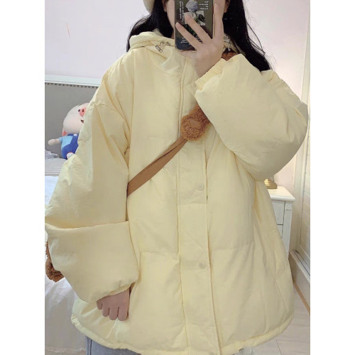 2025冬季新款奶黃色連帽拉鍊外套加厚麵包服保暖慵懶風棉衣棉服女 2025冬季新款奶黃色連帽拉鍊外套加厚麵包服保暖慵懶風棉衣棉服女