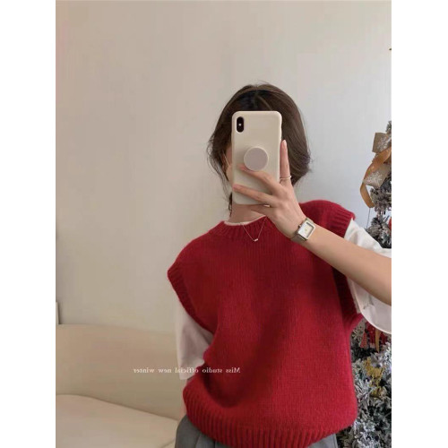 軟糯藍色圓領羊絨馬甲背心女春秋冬寬松短款針織曡穿大碼羊毛坎肩 軟糯藍色圓領羊絨馬甲背心女春秋冬寬松短款針織曡穿大碼羊毛坎肩