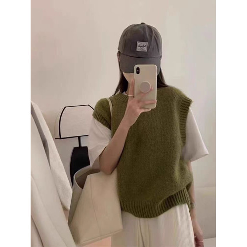 軟糯藍色圓領羊絨馬甲背心女春秋冬寬松短款針織曡穿大碼羊毛坎肩 軟糯藍色圓領羊絨馬甲背心女春秋冬寬松短款針織曡穿大碼羊毛坎肩