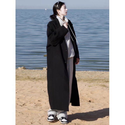 黑色雙面羊絨大衣女加長版175高個子到腳踝高級感秋冬季毛呢外套 黑色雙面羊絨大衣女加長版175高個子到腳踝高級感秋冬季毛呢外套