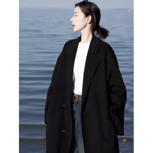 黑色雙面羊絨大衣女加長版175高個子到腳踝高級感秋冬季毛呢外套 黑色雙面羊絨大衣女加長版175高個子到腳踝高級感秋冬季毛呢外套