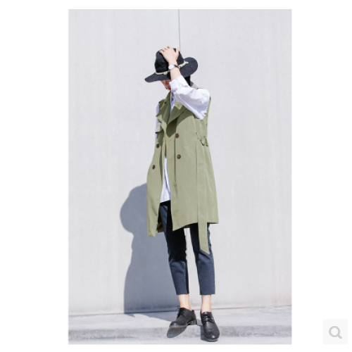 風衣女中長款韓版春秋新款英倫寬松收腰顯瘦系帶無袖外套馬甲 風衣女中長款韓版春秋新款英倫寬松收腰顯瘦系帶無袖外套馬甲