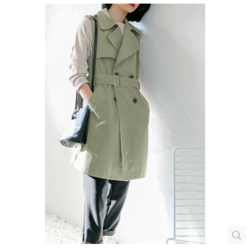 風衣女中長款韓版春秋新款英倫寬松收腰顯瘦系帶無袖外套馬甲 風衣女中長款韓版春秋新款英倫寬松收腰顯瘦系帶無袖外套馬甲