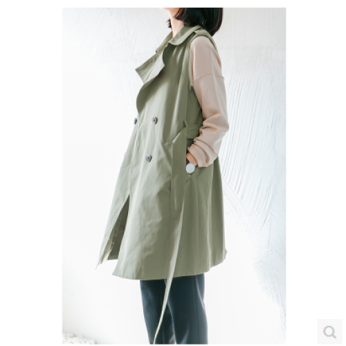 風衣女中長款韓版春秋新款英倫寬松收腰顯瘦系帶無袖外套馬甲 風衣女中長款韓版春秋新款英倫寬松收腰顯瘦系帶無袖外套馬甲