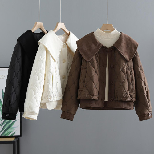 短款小香風娃娃領棉衣女2024秋冬季新款韓版寬松百搭菱格棉服外套 短款小香風娃娃領棉衣女2024秋冬季新款韓版寬松百搭菱格棉服外套