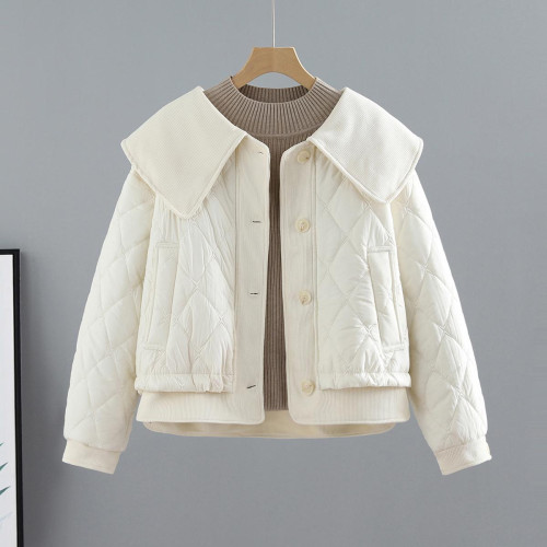 短款小香風娃娃領棉衣女2024秋冬季新款韓版寬松百搭菱格棉服外套 短款小香風娃娃領棉衣女2024秋冬季新款韓版寬松百搭菱格棉服外套