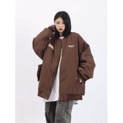 秋冬季復古棒球服外套女加厚夾棉機車棉服oversize薄款夾克飛行服